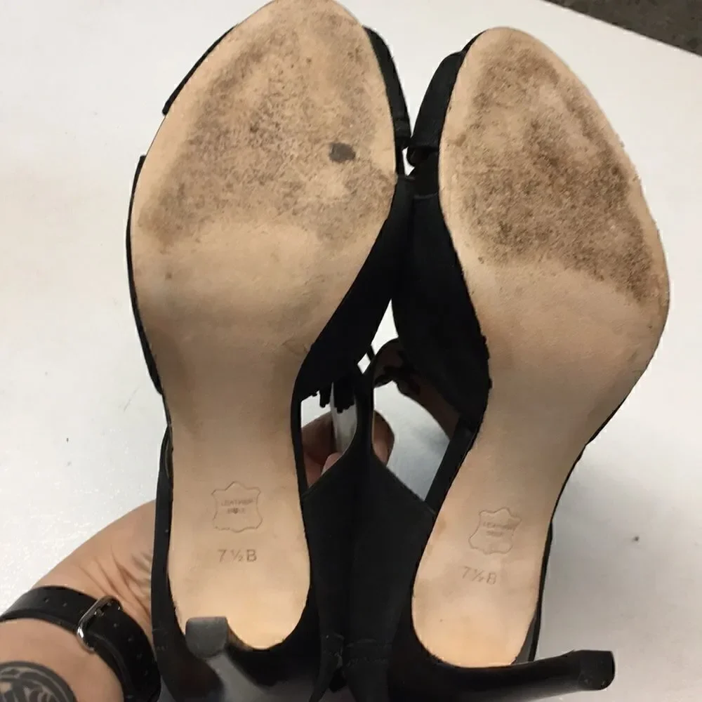 𝅺euc Talbots peep toe high heel tassel shoes sz 7.5